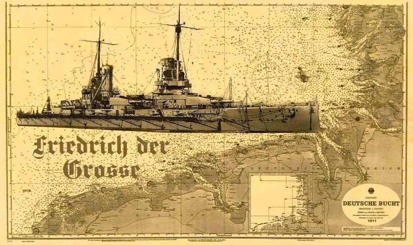 SMS "Friedrich der Grosse" 191. Schlachtschiffe Kaiser-Klasse - Kaiserliche Marine. 28,5 x 17,0 x 0,3 cm. 523534