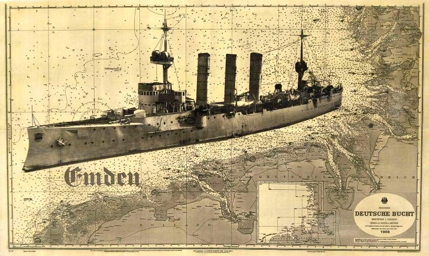 SMS Emden 1908 Kleiner Kreuzer. Deutschen Kaiserlichen Marine. 28,0 x 17,0 x 0,3 cm. 523531