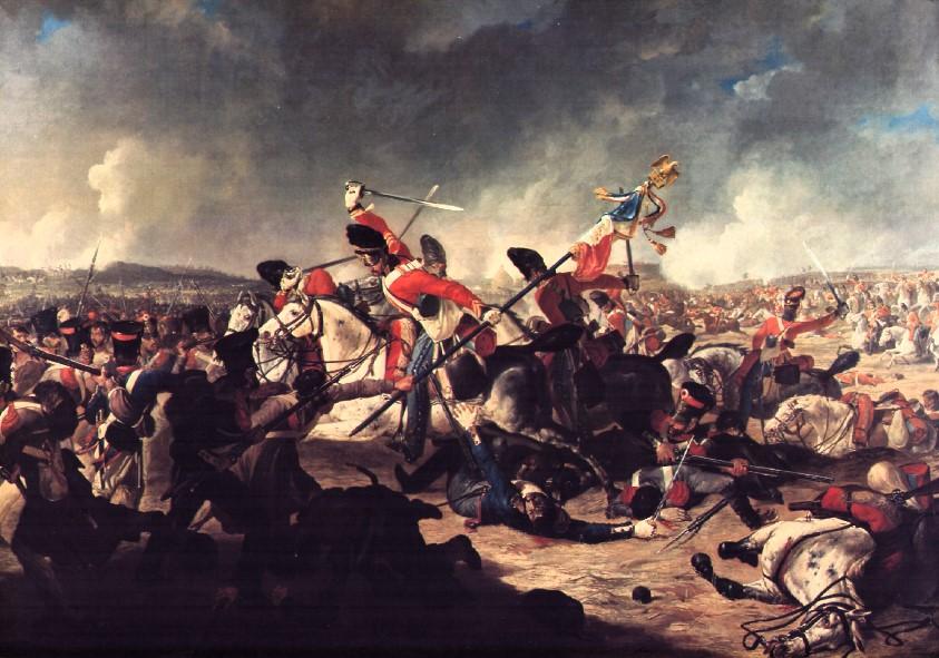 Die Schlacht von Waterloo.  Der Angriff der zweiten Kavalleriebrigade 18.06.1815 Denis Dighton. 28,0 x 20,0 x 0,3 cm.