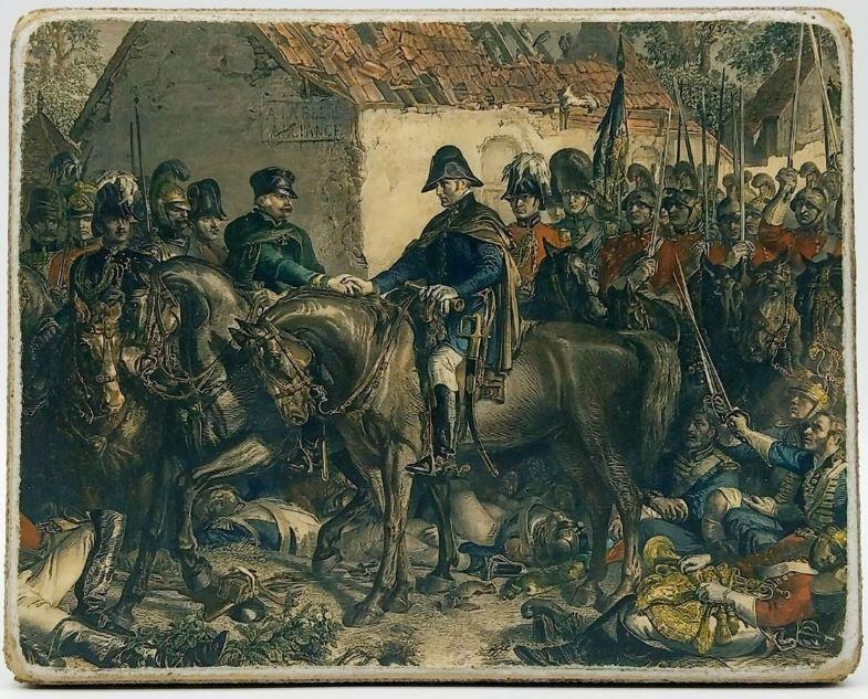 Treffen zwischen Wellington und Blucher nach der Schlacht von Waterloo. 1815. Charles W. Sharp. 14.0 x 11.0 x 1.0 cm. 523505